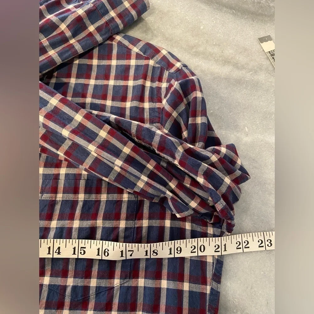 J. Crew Mens Size M Blue Burgundy Plaid Cotton Flex Slim Button Down Shirt